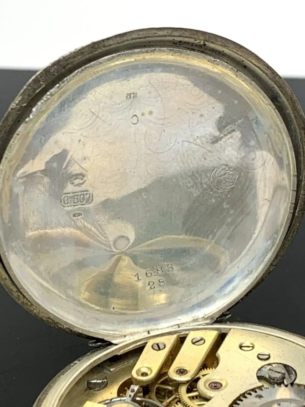 Antique Pocket Watch German Reichskrone Imperial Crown .800 Silver Case 50mm